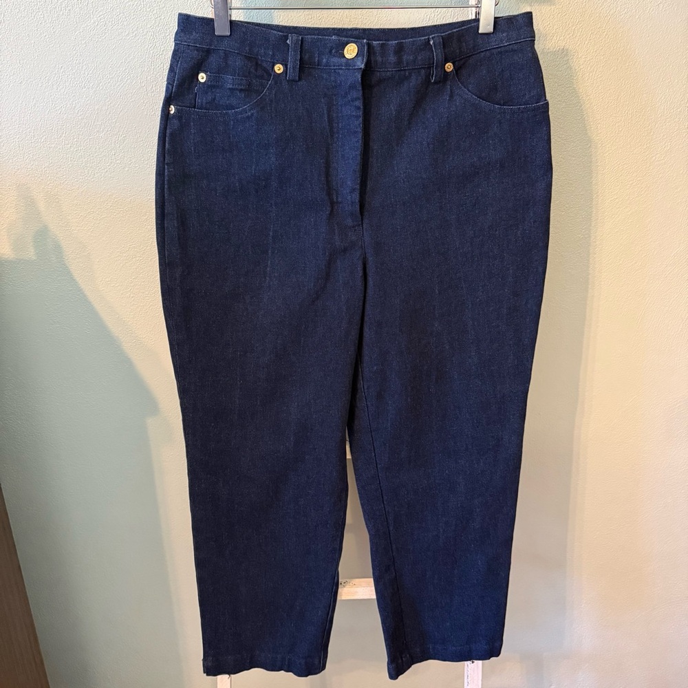 St. John Sport Marie Gray Dark Straight Crop Leg Jeans Women Size 12 High Waist